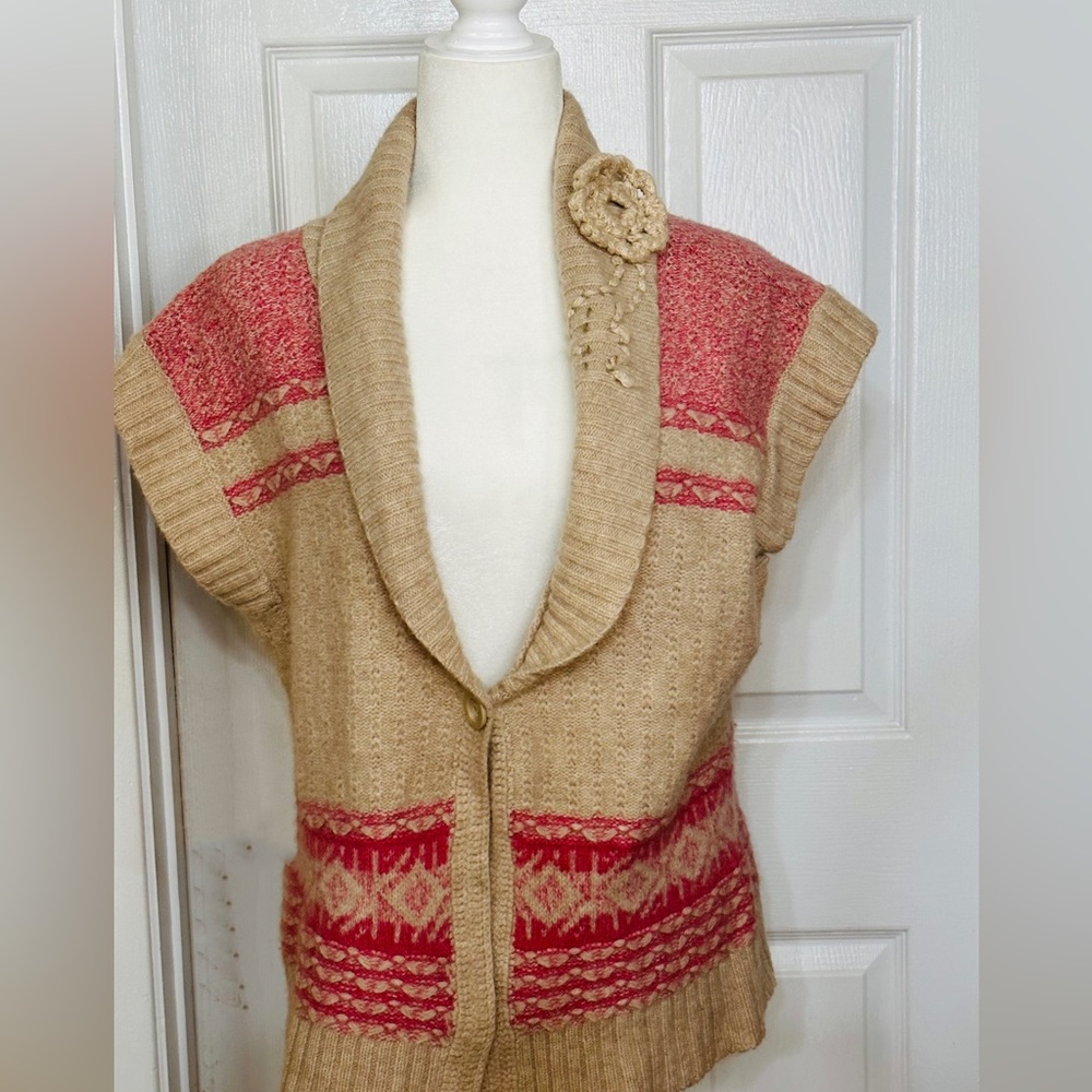 Pendleton sweater cardigan Tan pink vest cowl neck Size XL